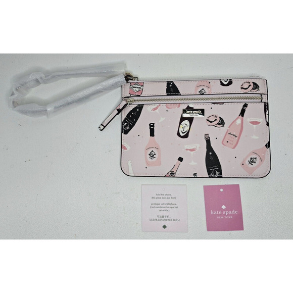 kate spade new york Handbags - Kate Spade Champagne Toss Print Tinie Pouch/Wristlet ~ Black/Pink/White NEW